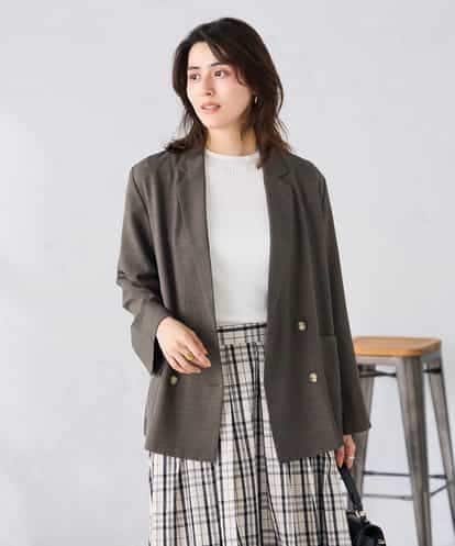 K2JGD05109 a.v.v 【接触冷感/UVカット】リネンライクダブルブレストジャケット【セットアップ対応/アンチピリング】