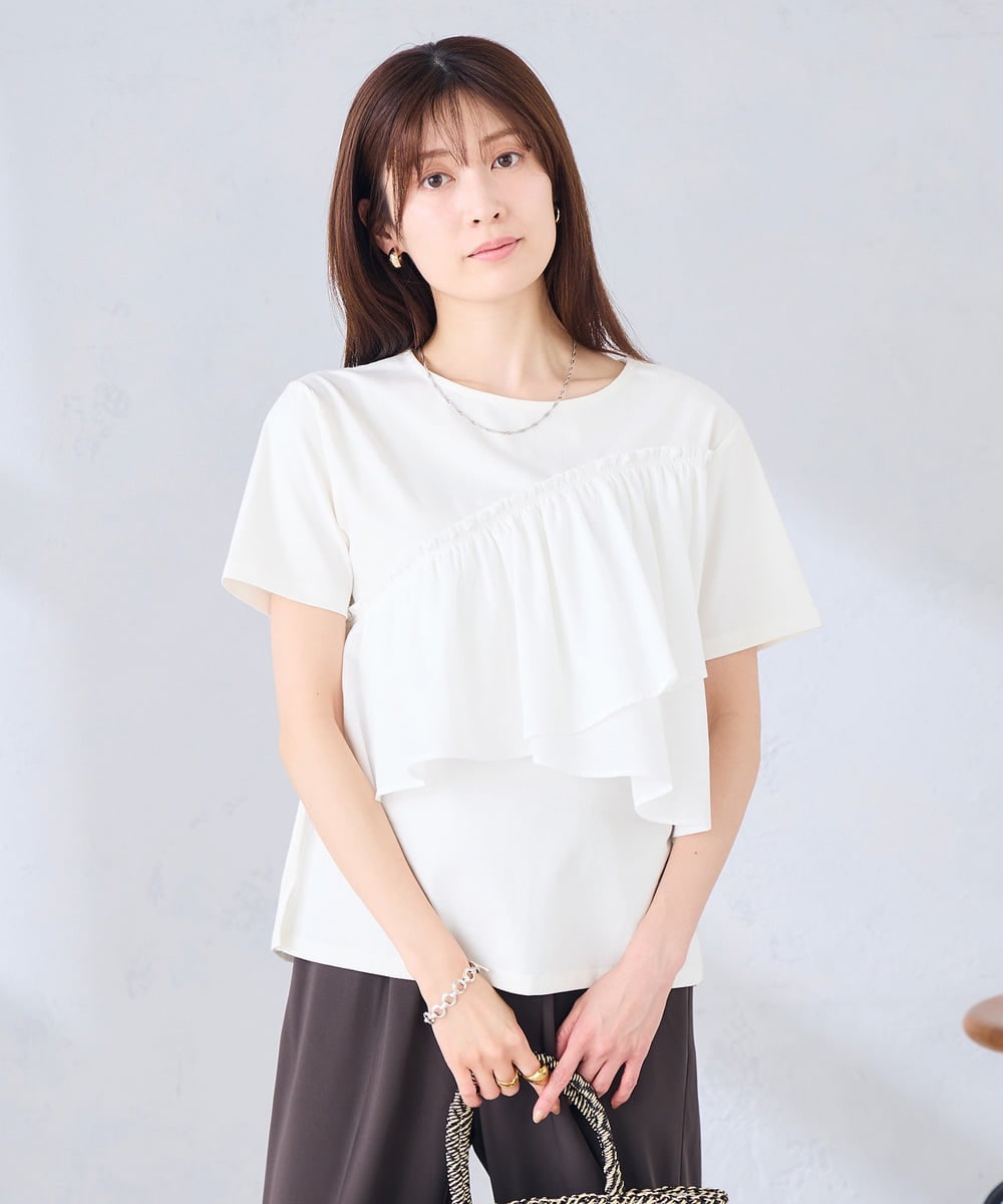 K2KGD36044 a.v.v(アー・ヴェ・ヴェ) フリルドッキングTシャツ ホワイト