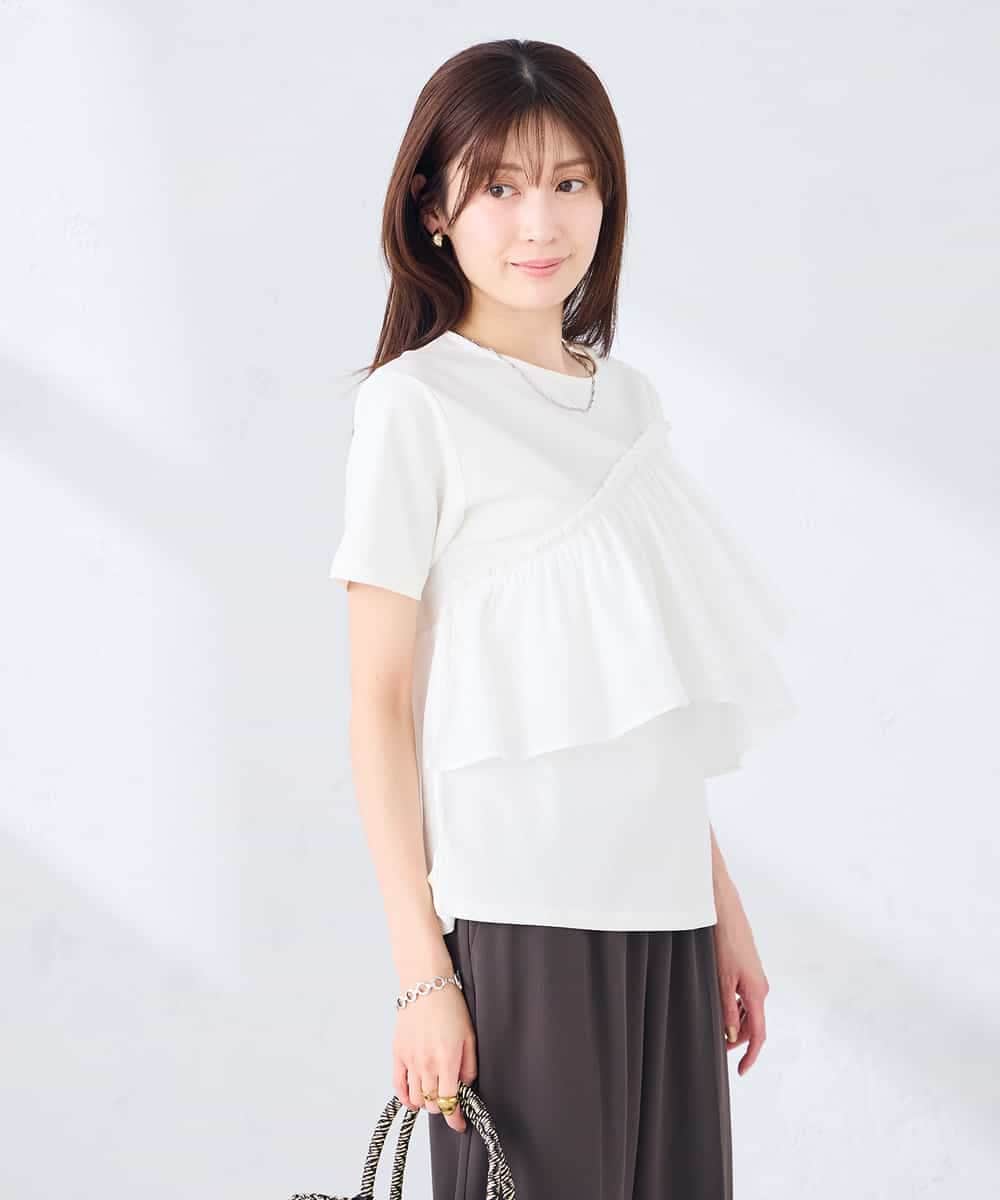 K2KGD36044 a.v.v(アー・ヴェ・ヴェ) フリルドッキングTシャツ ホワイト