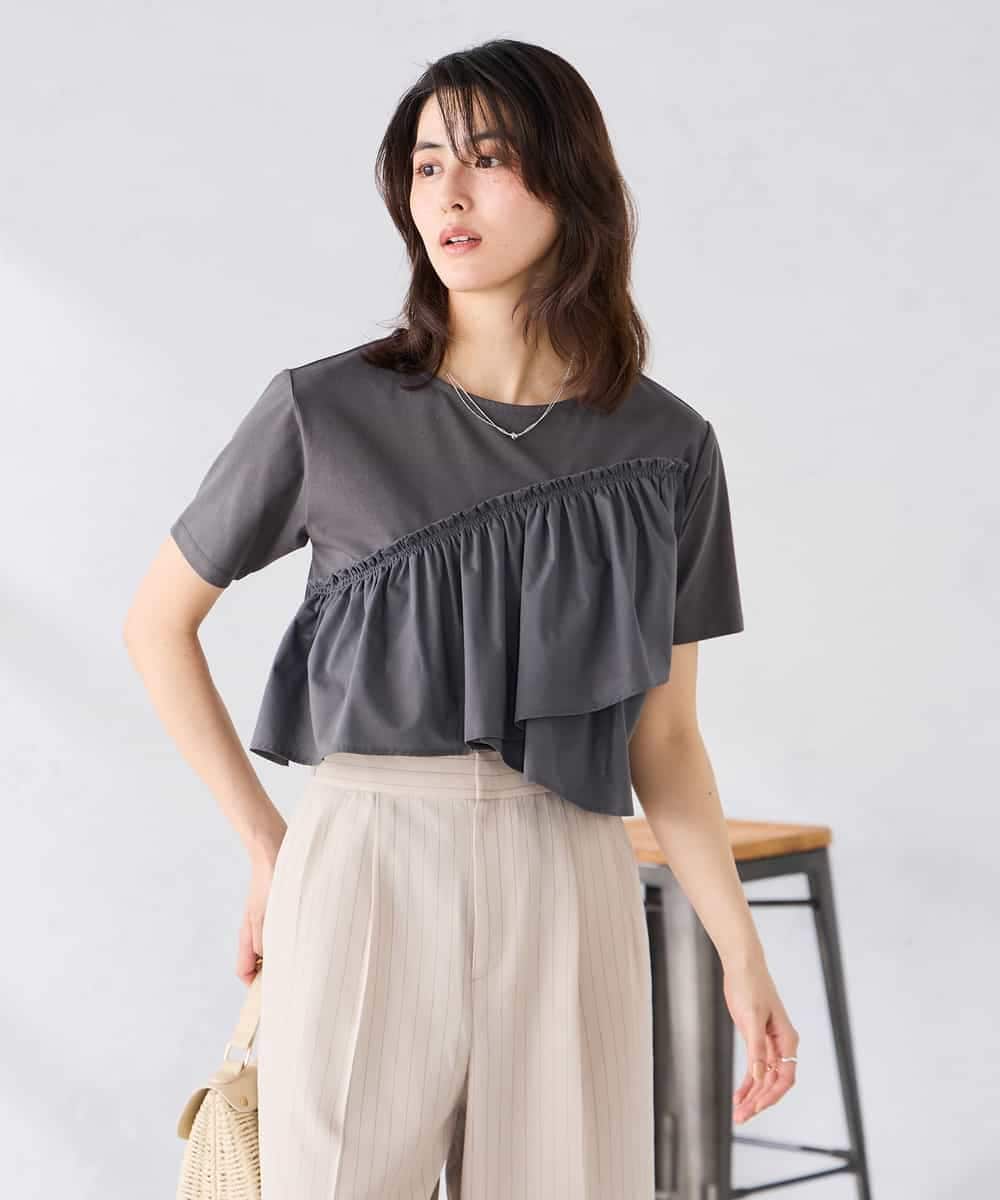 K2KGD36044 a.v.v(アー・ヴェ・ヴェ) フリルドッキングTシャツ ホワイト