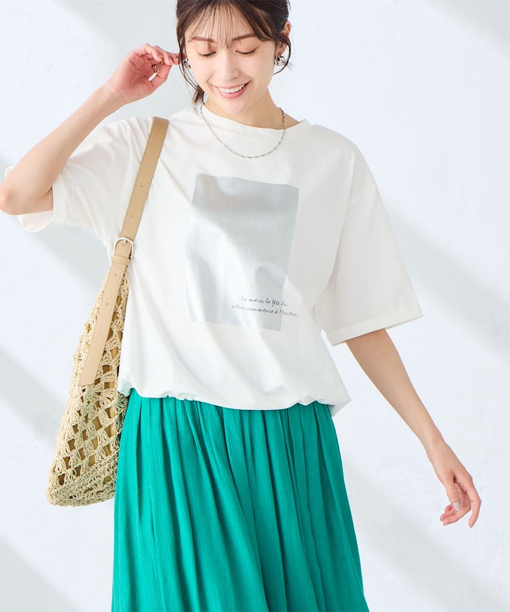 K2KGD38035 a.v.v(アー・ヴェ・ヴェ) 【新色追加】裾ドロストロゴTシャツ アイボリー