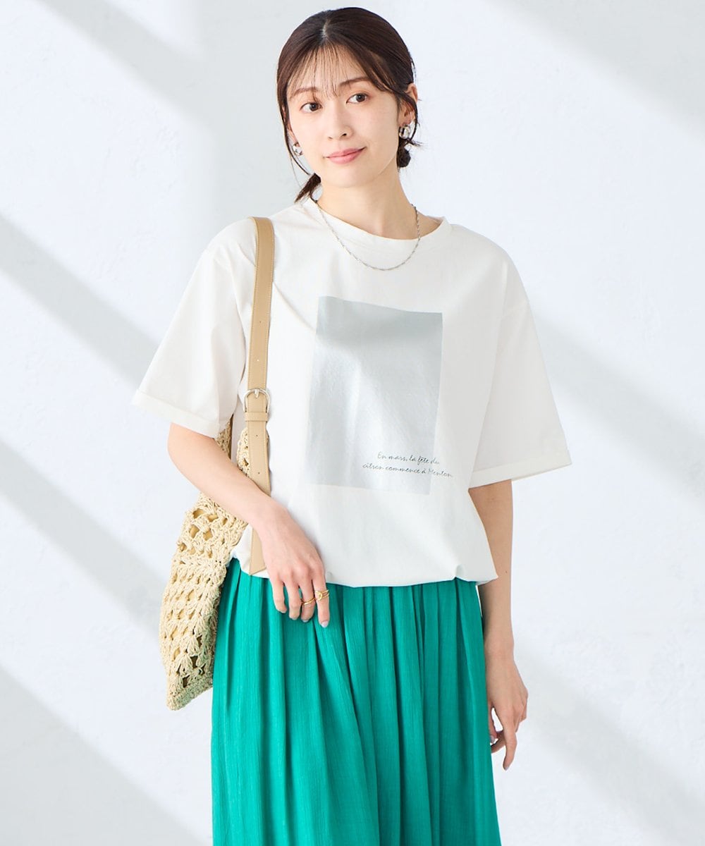 K2KGD38035 a.v.v(アー・ヴェ・ヴェ) 【新色追加】裾ドロストロゴTシャツ ホワイト