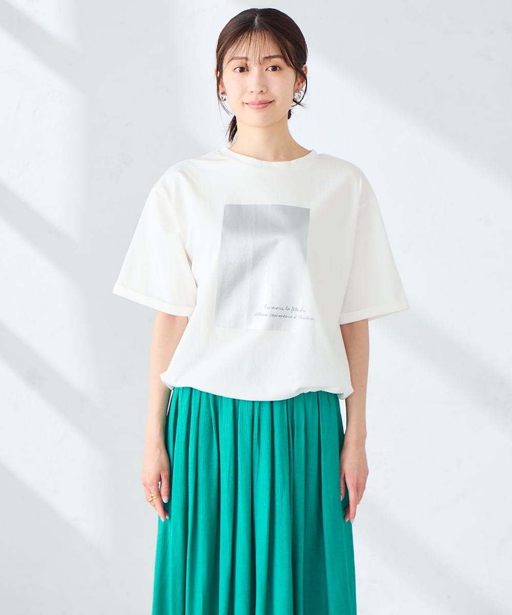 K2KGD38035 a.v.v(アー・ヴェ・ヴェ) 【新色追加】裾ドロストロゴTシャツ ホワイト