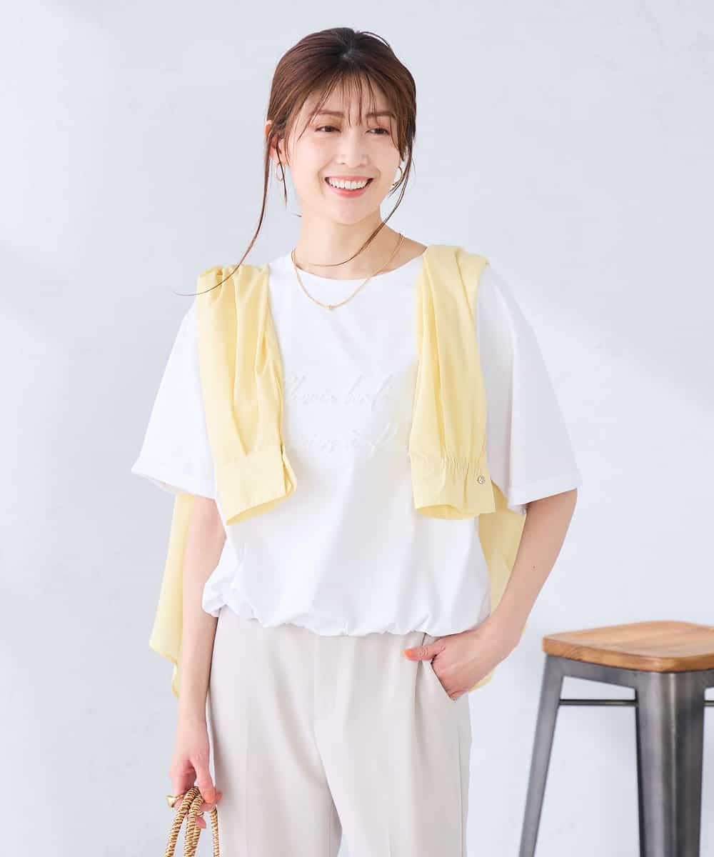 K2KGD38035 a.v.v(アー・ヴェ・ヴェ) 【新色追加】裾ドロストロゴTシャツ ホワイト