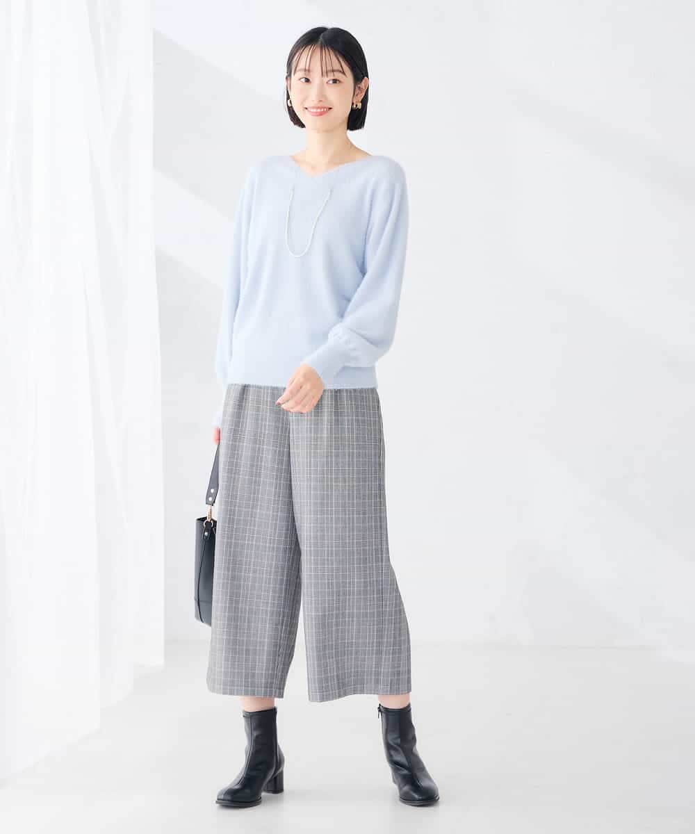 K2LLD33054 a.v.v(アー・ヴェ・ヴェ) 【洗える】グレンチェック ガウチョパンツ チェック