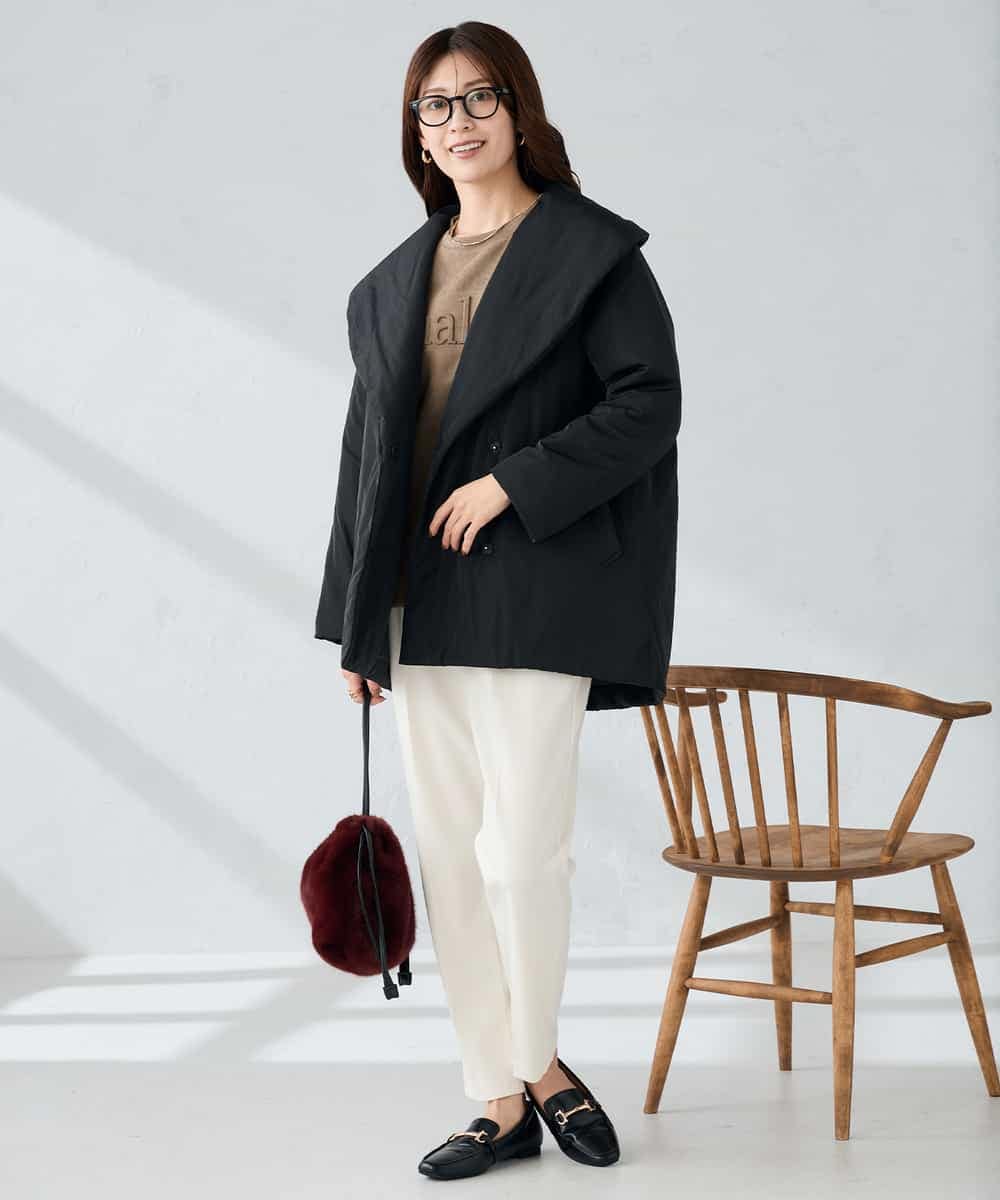 K2UKA15139 a.v.v(アー・ヴェ・ヴェ) ショールカラー中綿コート ベージュ
