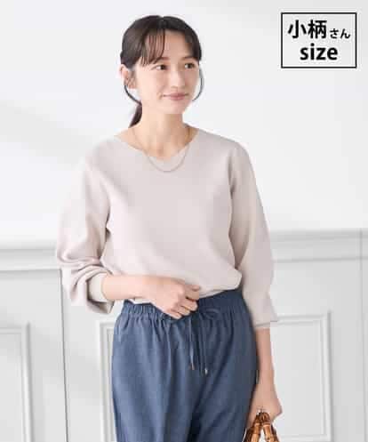 K3FED59039  【低身長サイズ】【洗える/UVカット】Vネックパフスリーブニット