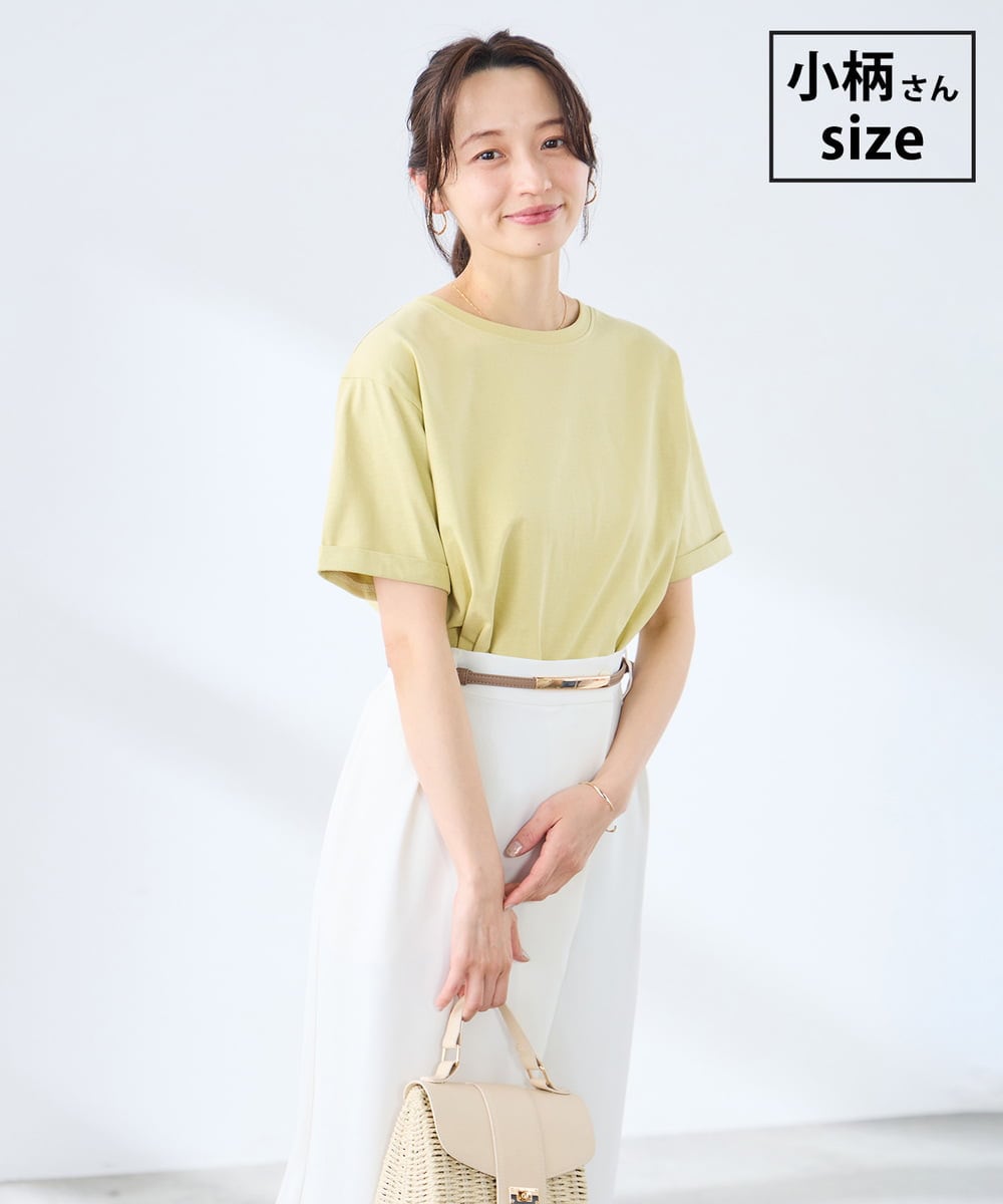 K3KGD30024 a.v.v Elmi(アー・ヴェ・ヴェ) 【低身長サイズ】ロールアップハーフスリーブTシャツ【接触冷感/UVカット/コットン100%】 ライトイエロー