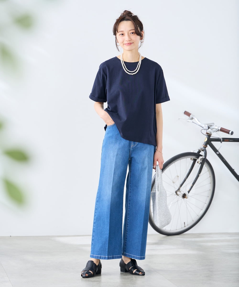 K3KGD30024 a.v.v Elmi(アー・ヴェ・ヴェ) 【低身長サイズ】ロールアップハーフスリーブTシャツ【接触冷感/UVカット/コットン100%】 ライトイエロー