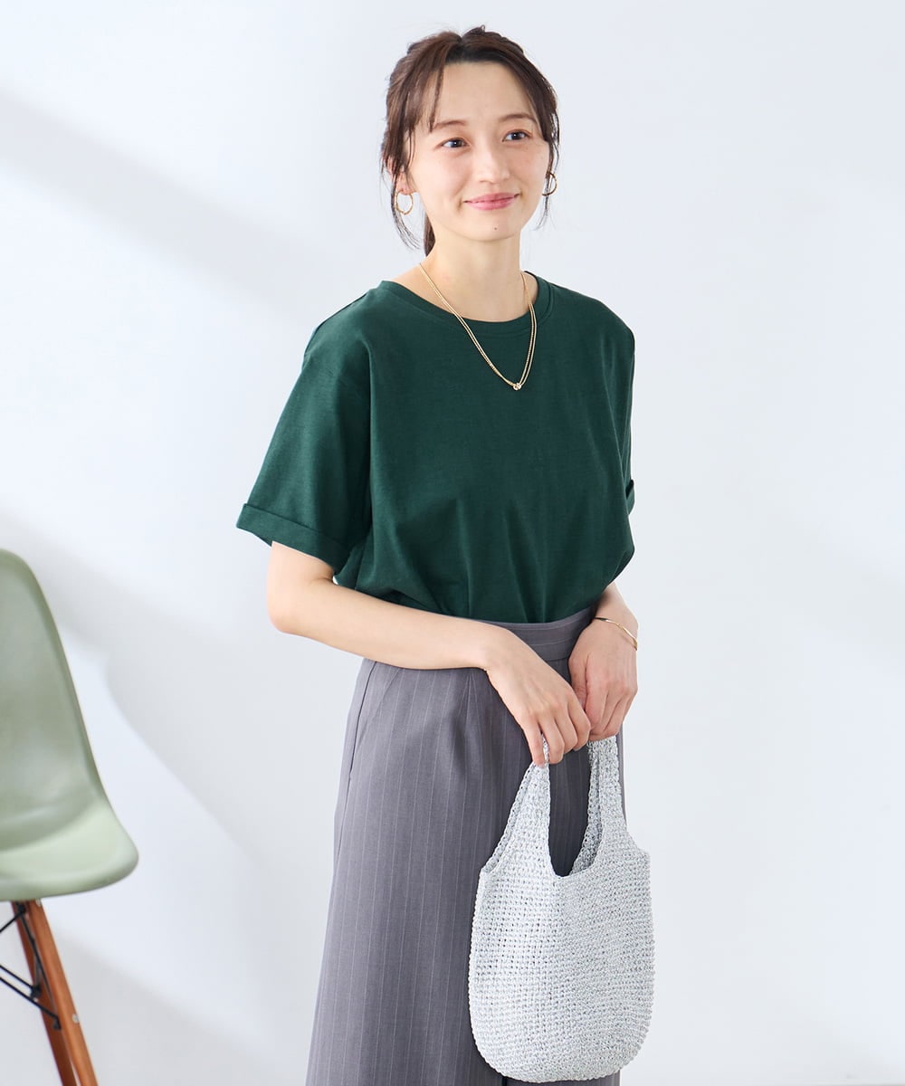 K3KGD30024 a.v.v Elmi(アー・ヴェ・ヴェ) 【低身長サイズ】ロールアップハーフスリーブTシャツ【接触冷感/UVカット/コットン100%】 ライトイエロー
