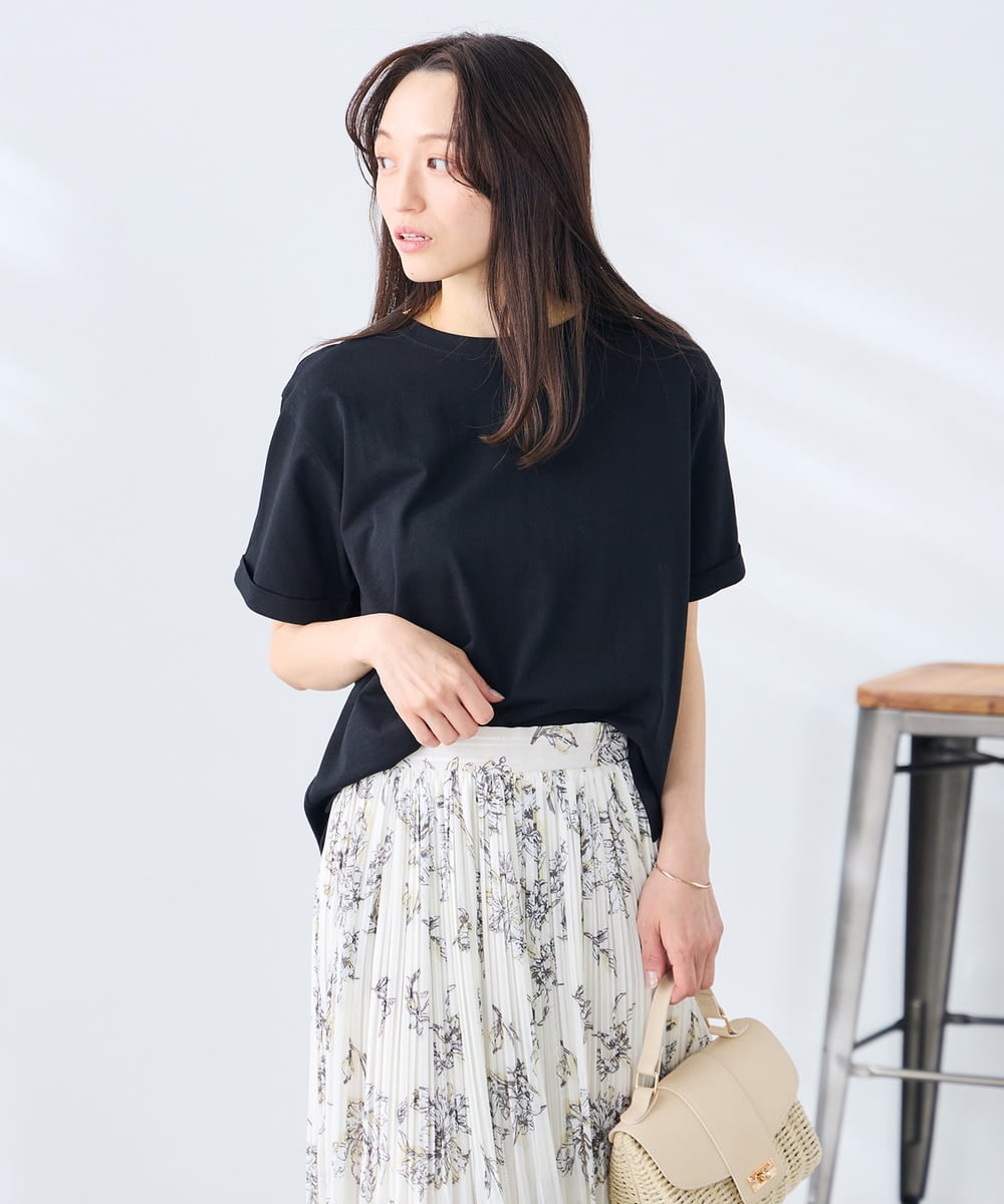 K3KGD30024 a.v.v Elmi(アー・ヴェ・ヴェ) 【低身長サイズ】ロールアップハーフスリーブTシャツ【接触冷感/UVカット/コットン100%】 ライトイエロー