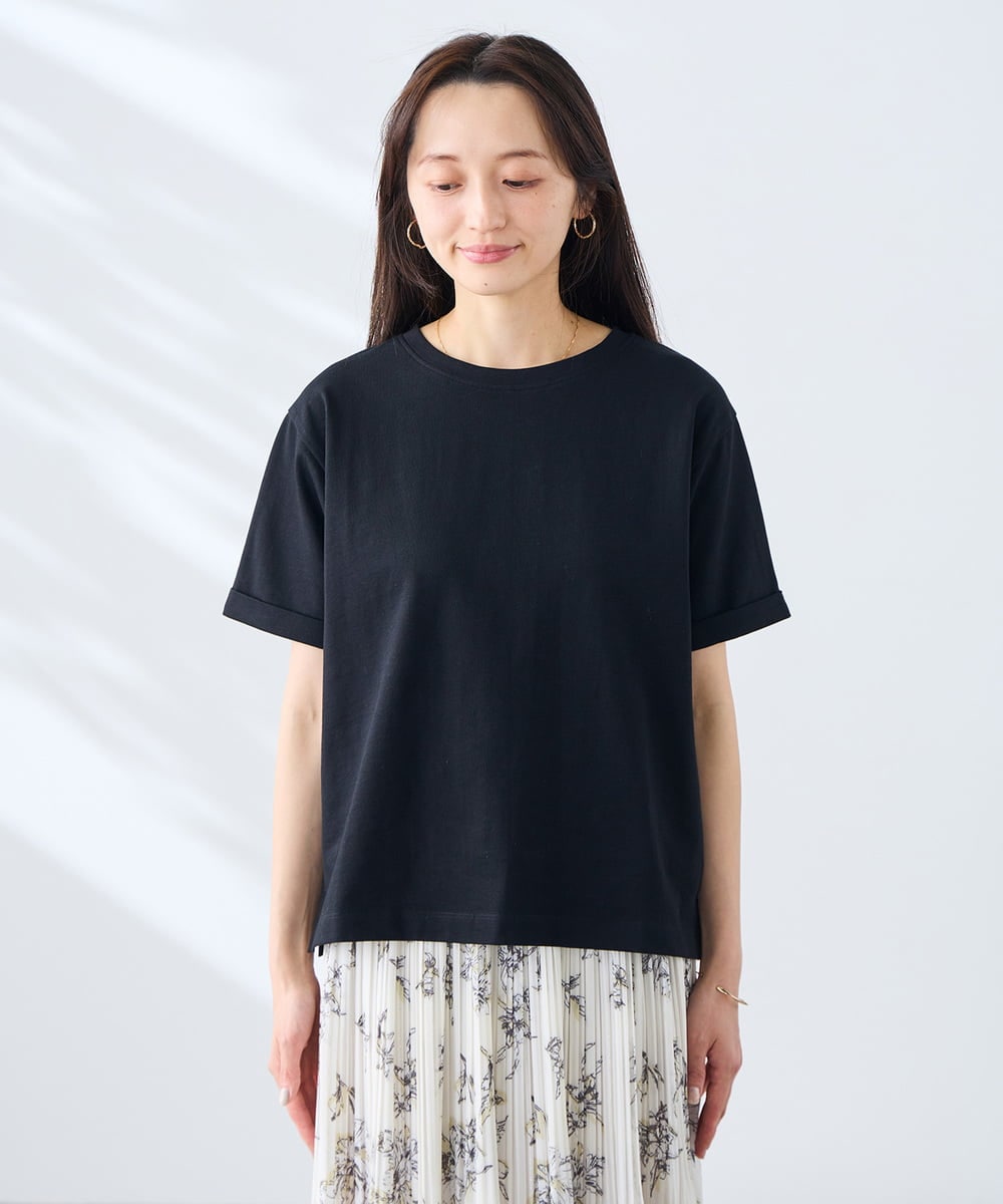 K3KGD30024 a.v.v Elmi(アー・ヴェ・ヴェ) 【低身長サイズ】ロールアップハーフスリーブTシャツ【接触冷感/UVカット/コットン100%】 ライトイエロー