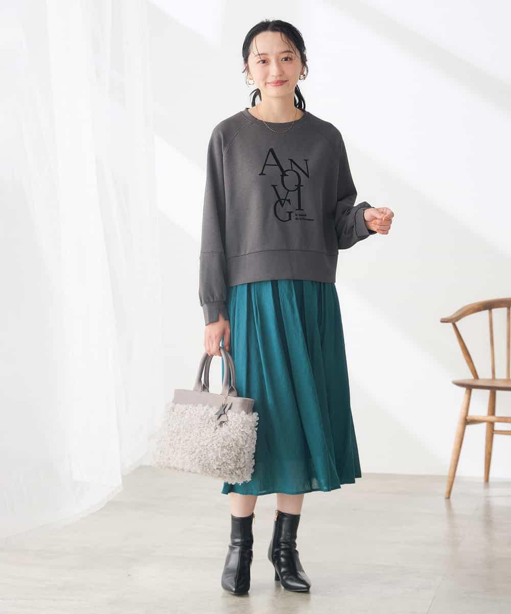 K3KKD20044 a.v.v Elmi(アー・ヴェ・ヴェ) 【低身長サイズ】フロッキー ロゴ ジョーゼット ダンボール スウェット プルオーバー アイボリー