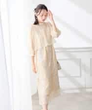 KAETF11169 a.v.v Elmi(アー・ヴェ・ヴェ) 【低身長サイズ/結婚式/お呼ばれに】チュール刺繍 スタンドカラーワンピース ベージュ