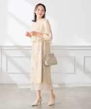 KAETF11169 a.v.v Elmi(アー・ヴェ・ヴェ) 【低身長サイズ/結婚式/お呼ばれに】チュール刺繍 スタンドカラーワンピース ベージュ