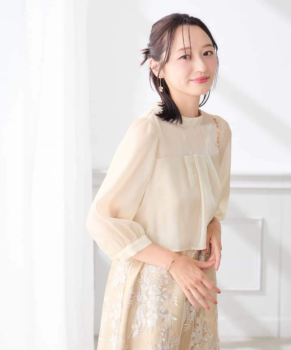 KAETF11169 a.v.v Elmi(アー・ヴェ・ヴェ) 【低身長サイズ/結婚式/お呼ばれに】チュール刺繍 スタンドカラーワンピース ベージュ
