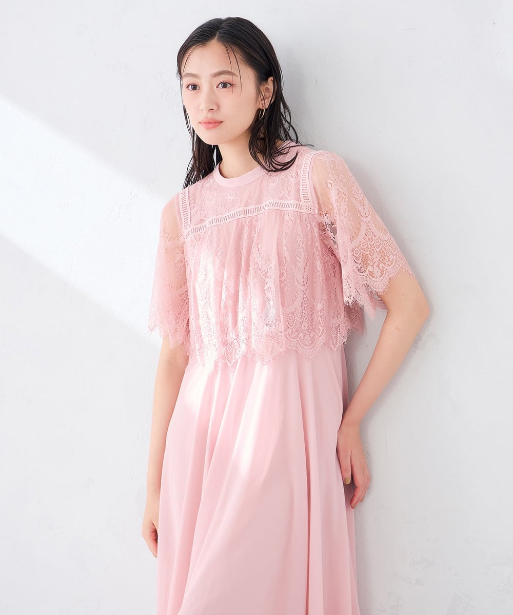 KBETF10159 a.v.v(アー・ヴェ・ヴェ) 【結婚式/お呼ばれに】レースドッキングワンピース ネイビー