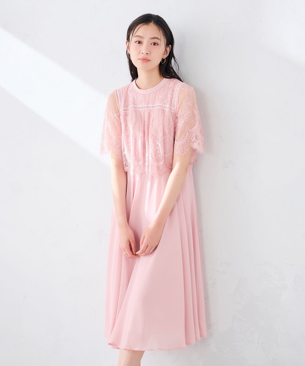 KBETF10159 a.v.v(アー・ヴェ・ヴェ) 【結婚式/お呼ばれに】レースドッキングワンピース ネイビー