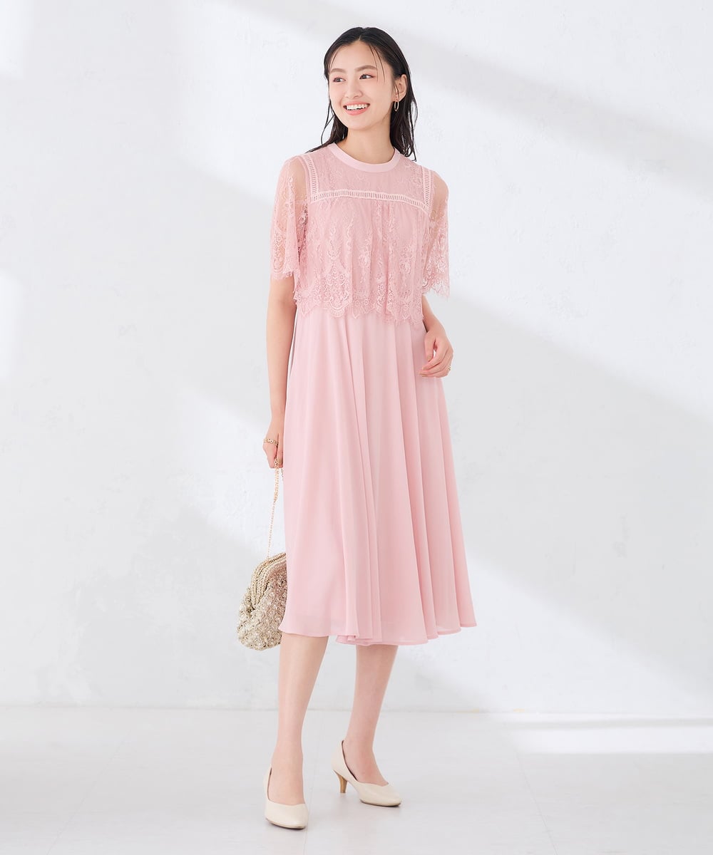 KBETF10159 a.v.v(アー・ヴェ・ヴェ) 【結婚式/お呼ばれに】レースドッキングワンピース ネイビー