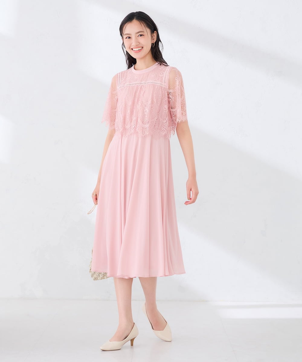 KBETF10159 a.v.v(アー・ヴェ・ヴェ) 【結婚式/お呼ばれに】レースドッキングワンピース ネイビー