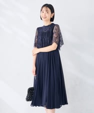 KBETF10159 a.v.v(アー・ヴェ・ヴェ) 【結婚式/お呼ばれに】レースドッキングワンピース ネイビー