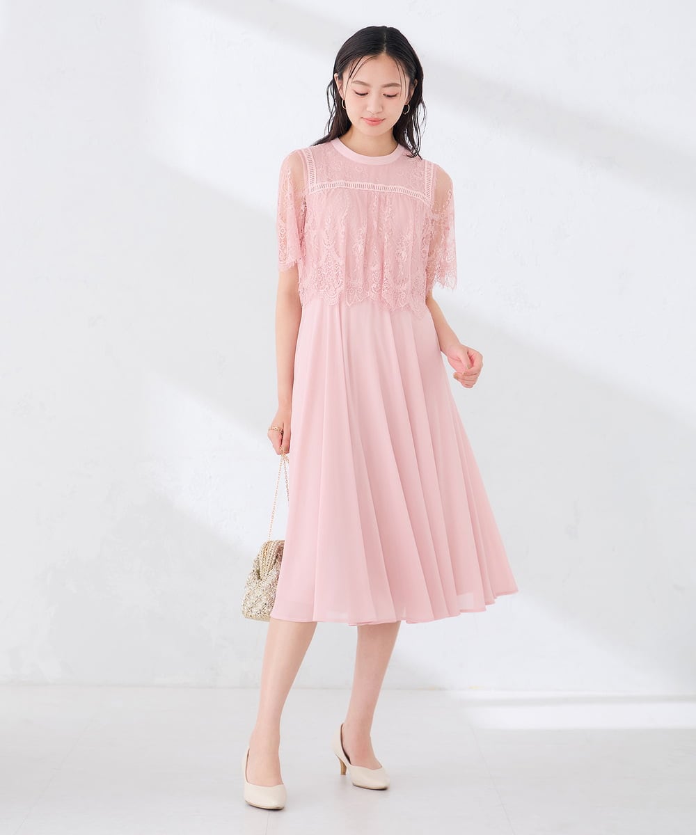 KBETF10159 a.v.v(アー・ヴェ・ヴェ) 【結婚式/お呼ばれに】レースドッキングワンピース ネイビー