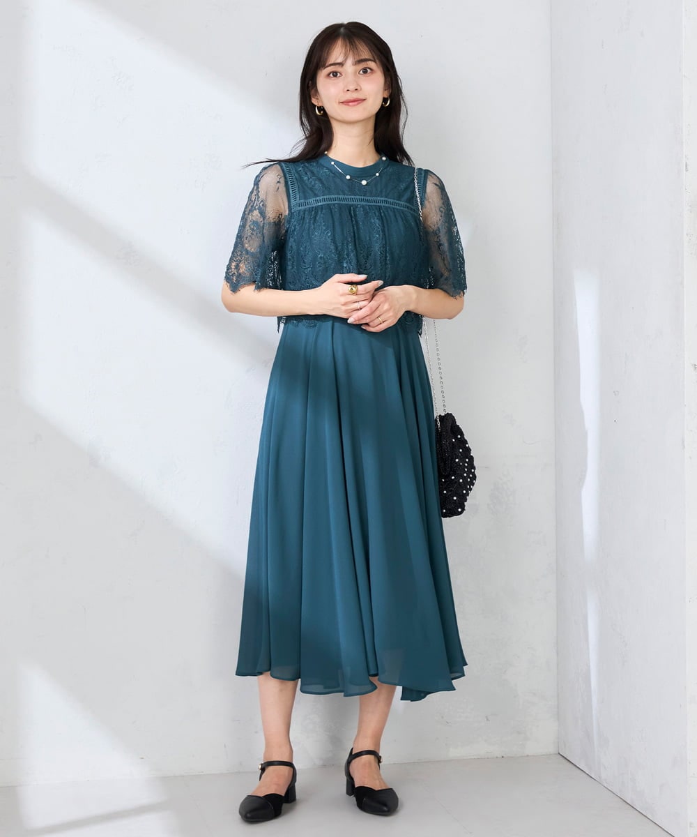 KBETF10159 a.v.v(アー・ヴェ・ヴェ) 【結婚式/お呼ばれに】レースドッキングワンピース ネイビー