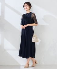 KBETF10159 a.v.v(アー・ヴェ・ヴェ) 【結婚式/お呼ばれに】レースドッキングワンピース ネイビー