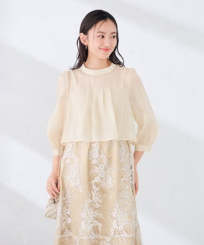 KBETF11169 a.v.v 【結婚式/お呼ばれに】チュール刺繍 スタンドカラーワンピース