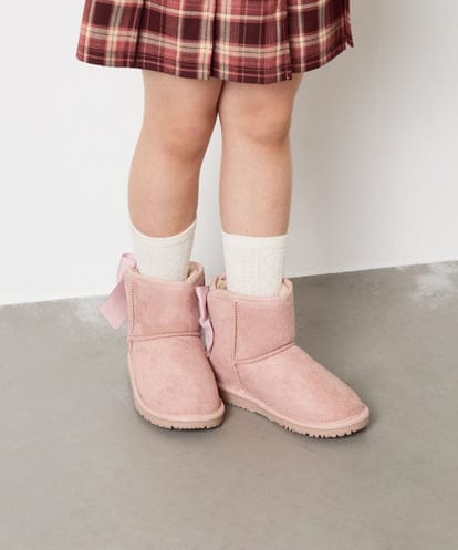 KG6AD03039 a.v.v KIDS [17-24cm]【毎年人気NO.1/撥水加工/クッションインソール】リボン付フェイクムートンブーツ