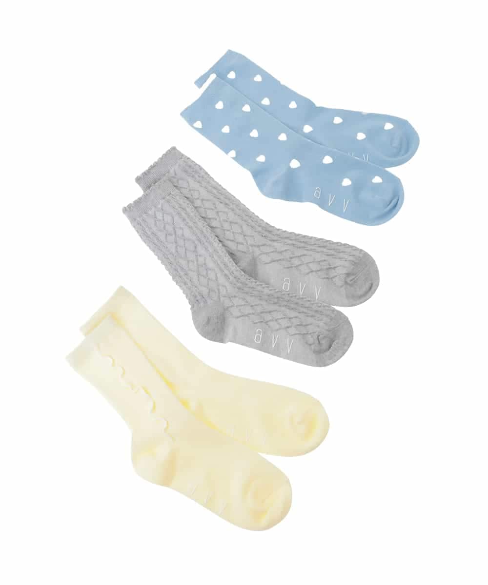 KGLGD11014 a.v.v KIDS(アー・ヴェ・ヴェ) 【19-21/22-24cm】【3点セット】アソートソックス ライトブルー