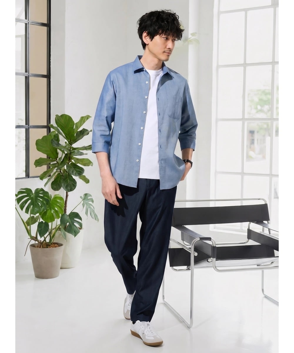 KHBGD30054 a.v.v MEN(アー・ヴェ・ヴェ) 累計15,000枚販売！リネン混シャツ【接触冷感 / 速乾/ストレッチ / イージーケア / 洗濯機で洗える】 ラベンダー
