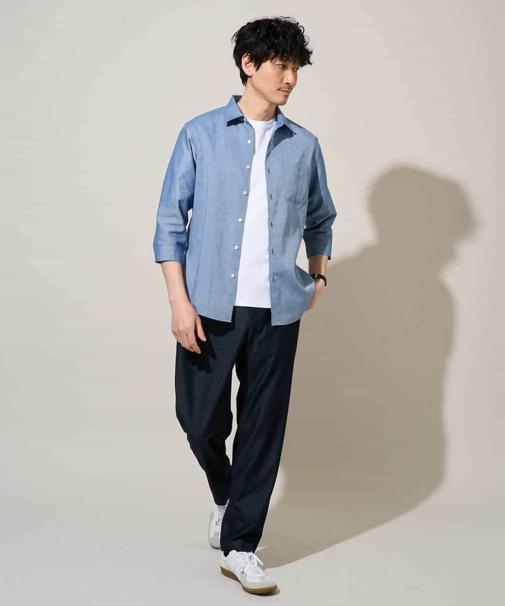 KHBGD30054 a.v.v MEN(アー・ヴェ・ヴェ) 累計15,000枚販売！リネン混シャツ【接触冷感 / 速乾/ストレッチ / イージーケア / 洗濯機で洗える】 ラベンダー