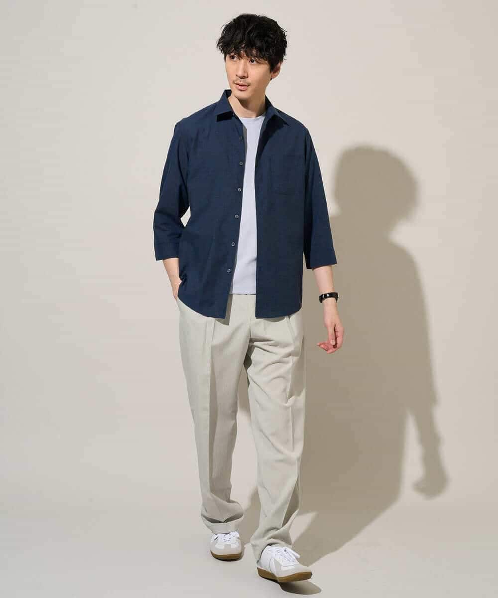 KHBGD30054 a.v.v MEN(アー・ヴェ・ヴェ) 累計15,000枚販売！リネン混シャツ【接触冷感 / 速乾/ストレッチ / イージーケア / 洗濯機で洗える】 ラベンダー