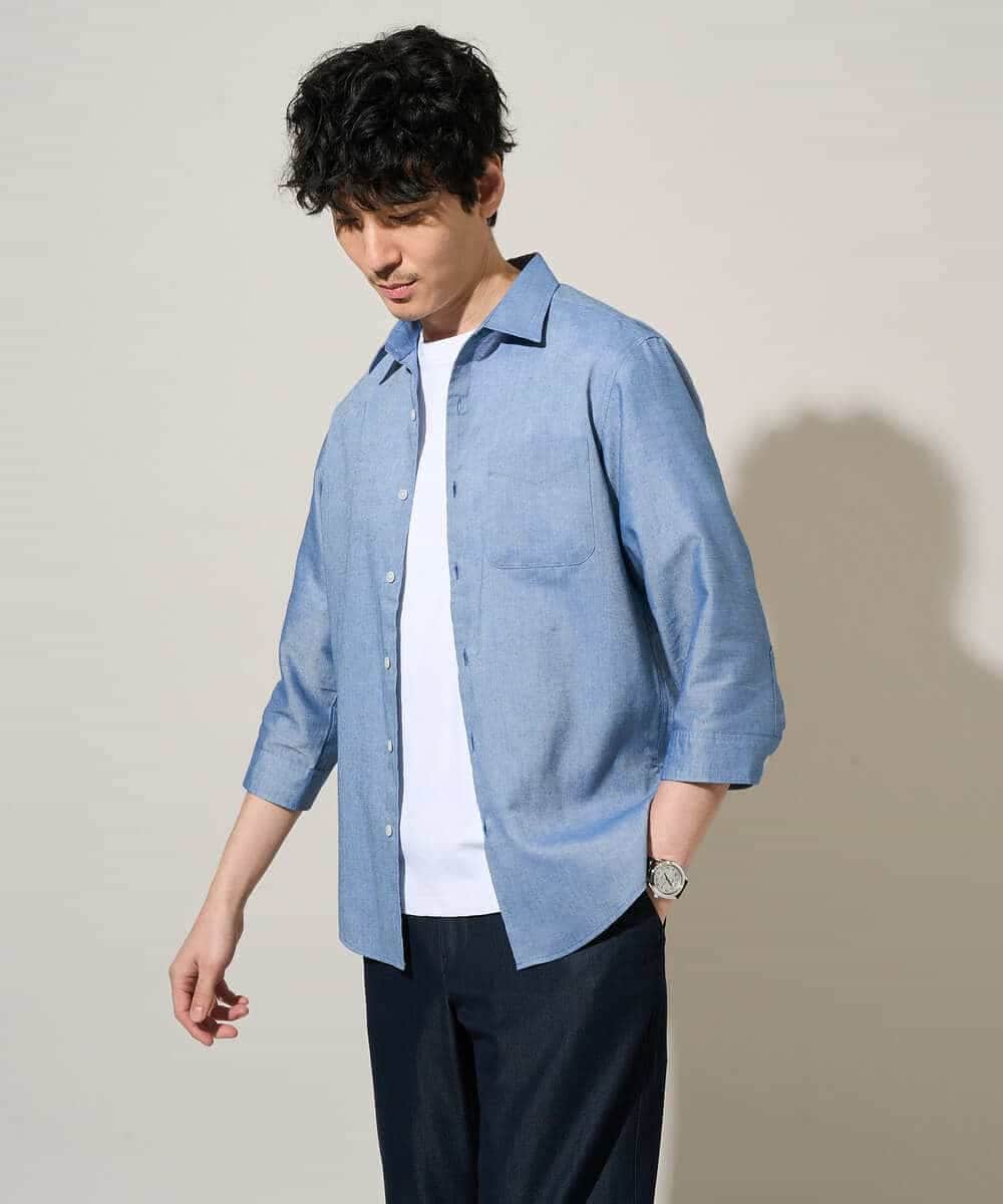 KHBGD30054 a.v.v MEN(アー・ヴェ・ヴェ) 累計15,000枚販売！リネン混シャツ【接触冷感 / 速乾/ストレッチ / イージーケア / 洗濯機で洗える】 ラベンダー