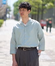 KHBGD33064 a.v.v MEN(アー・ヴェ・ヴェ) ＼晩夏シーズンにおすすめ／ポリエステルアサハチブソデスタンドカラーシャツ【接触冷感/ストレッチ/速乾/イージーケア/洗濯機で洗える】 グリーン