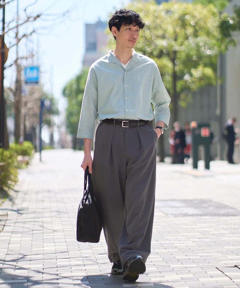 KHBGD33064 a.v.v MEN(アー・ヴェ・ヴェ) ＼晩夏シーズンにおすすめ／ポリエステルアサハチブソデスタンドカラーシャツ【接触冷感/ストレッチ/速乾/イージーケア/洗濯機で洗える】 ダークグレー