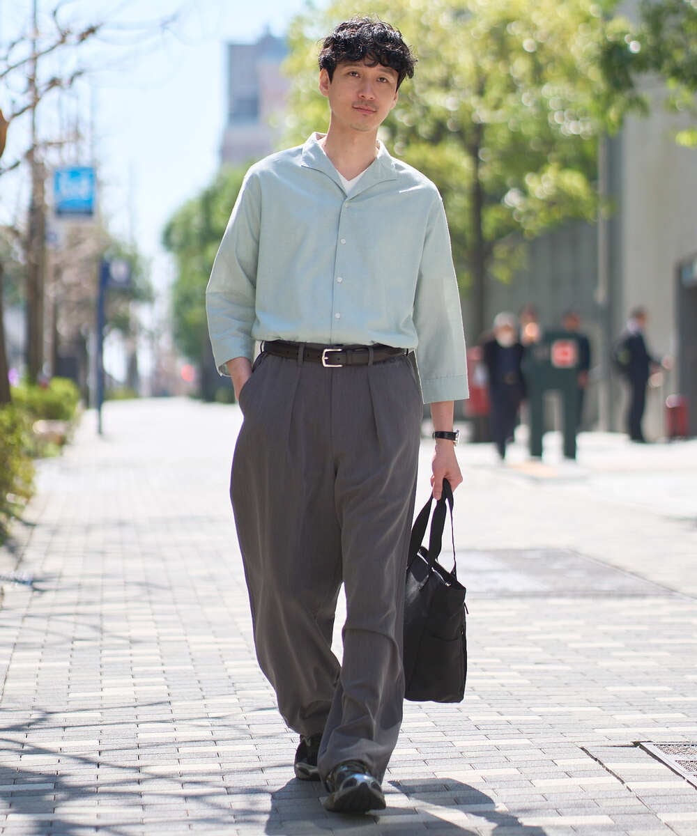 KHBGD33064 a.v.v MEN(アー・ヴェ・ヴェ) ＼晩夏シーズンにおすすめ／ポリエステルアサハチブソデスタンドカラーシャツ【接触冷感/ストレッチ/速乾/イージーケア/洗濯機で洗える】 ダークグレー