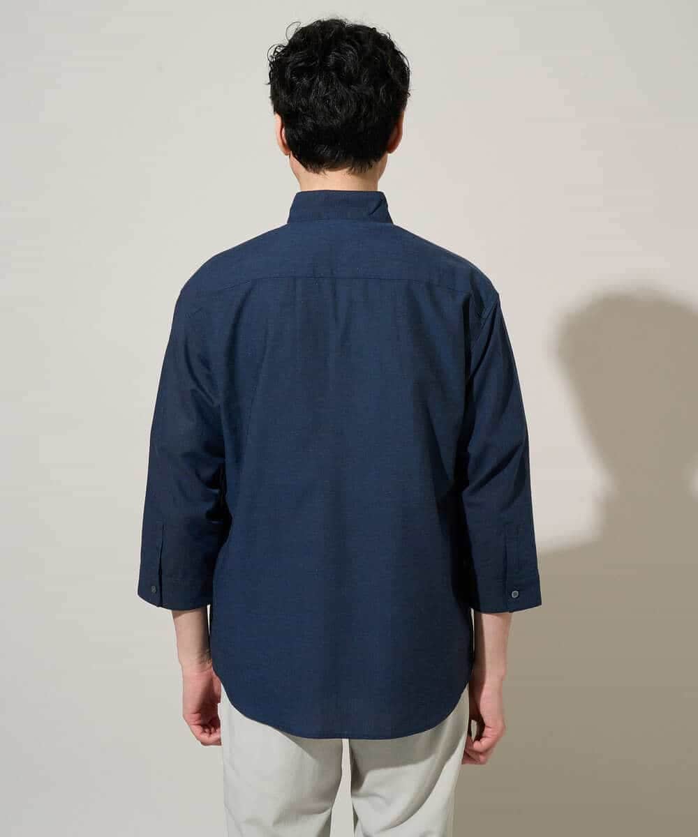 KHBGD33064 a.v.v MEN(アー・ヴェ・ヴェ) ＼晩夏シーズンにおすすめ／ポリエステルアサハチブソデスタンドカラーシャツ【接触冷感/ストレッチ/速乾/イージーケア/洗濯機で洗える】 ダークグレー