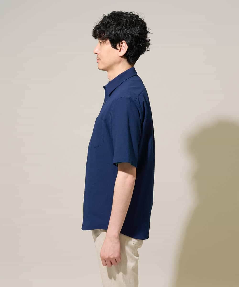 KHBGD44059 a.v.v MEN(アー・ヴェ・ヴェ) マイクロシアサッカーシャツ【快適ストレッチ / イージーケア / 洗濯機で洗える】 ライトグレー