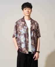 KHBGD46079 a.v.v MEN(アー・ヴェ・ヴェ) 【接触冷感/イージーケア/洗濯機で洗える/ストレッチ】メッシュプリントゴブソデオープンカラーシャツ ブラウン