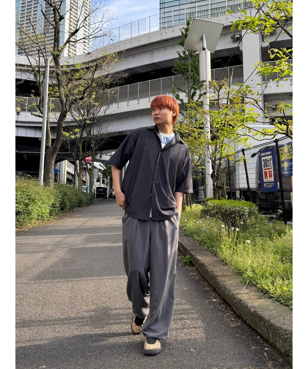 KHBGD49069 a.v.v MEN(アー・ヴェ・ヴェ) ワンランク上の印象を与えるカジュアルシャツ【イージーケア/洗濯機で洗える/毛玉になりにくい】スカシウェーブゴブソデオープンカラーシャツ オレンジ
