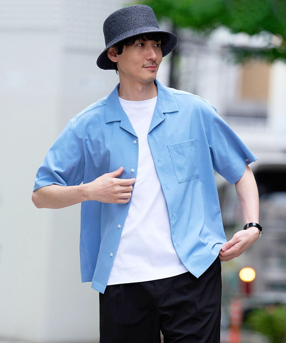 KHBGD78049 a.v.v MEN(アー・ヴェ・ヴェ) <新色&再入荷> ＼夏に嬉しい機能全部付き／　リライト オープンカラーシャツ ライトブルー