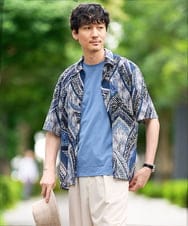 KHBHD84079 a.v.v MEN(アー・ヴェ・ヴェ) 〈シアー / 清涼感〉アートプリントオープンカラーシャツ【五分袖 / 洗濯機で洗える】 ブルー