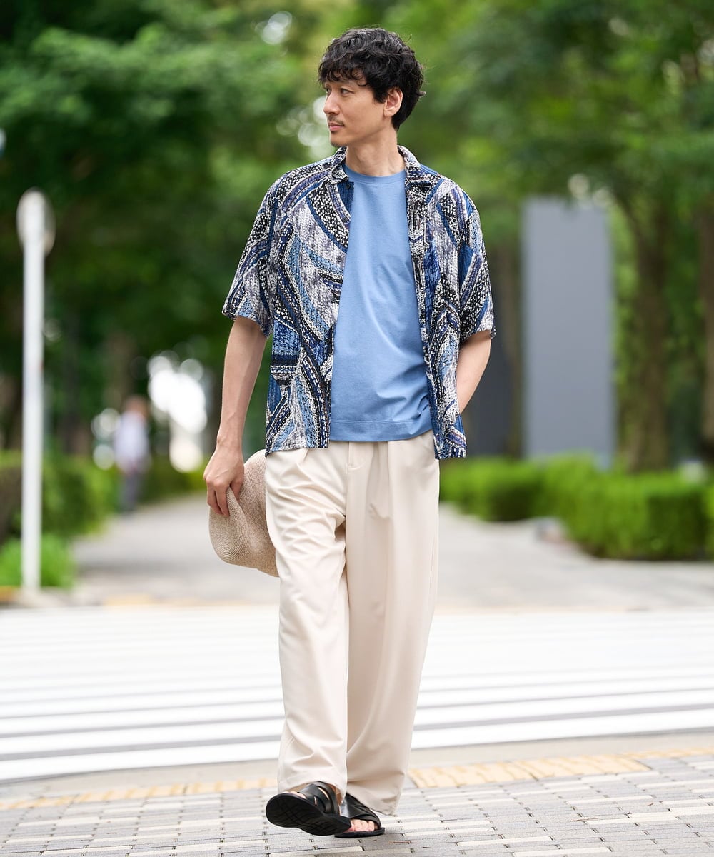 KHBHD84079 a.v.v MEN(アー・ヴェ・ヴェ) 〈シアー / 清涼感〉アートプリントオープンカラーシャツ【五分袖 / 洗濯機で洗える】 ブラウン