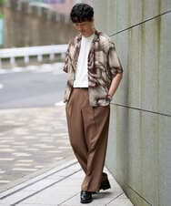 KHBHD84079 a.v.v MEN(アー・ヴェ・ヴェ) 〈シアー / 清涼感〉アートプリントオープンカラーシャツ【五分袖 / 洗濯機で洗える】 ブラウン