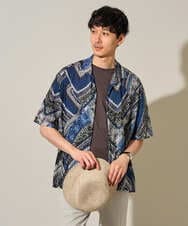 KHBHD84079 a.v.v MEN(アー・ヴェ・ヴェ) 〈シアー / 清涼感〉アートプリントオープンカラーシャツ【五分袖 / 洗濯機で洗える】 ブラウン