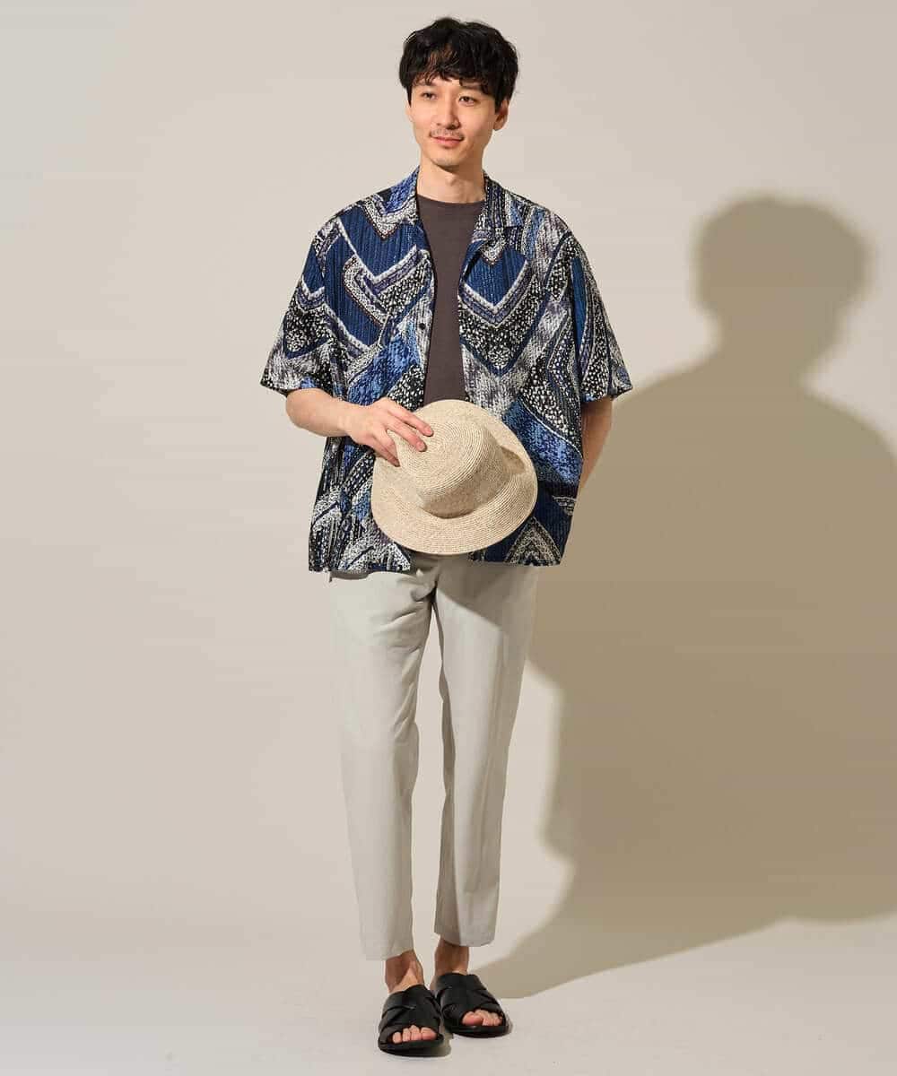 KHBHD84079 a.v.v MEN(アー・ヴェ・ヴェ) 〈シアー / 清涼感〉アートプリントオープンカラーシャツ【五分袖 / 洗濯機で洗える】 ブラウン