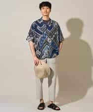 KHBHD84079 a.v.v MEN(アー・ヴェ・ヴェ) 〈シアー / 清涼感〉アートプリントオープンカラーシャツ【五分袖 / 洗濯機で洗える】 ブラウン