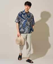 KHBHD84079 a.v.v MEN(アー・ヴェ・ヴェ) 〈シアー / 清涼感〉アートプリントオープンカラーシャツ【五分袖 / 洗濯機で洗える】 ブラウン